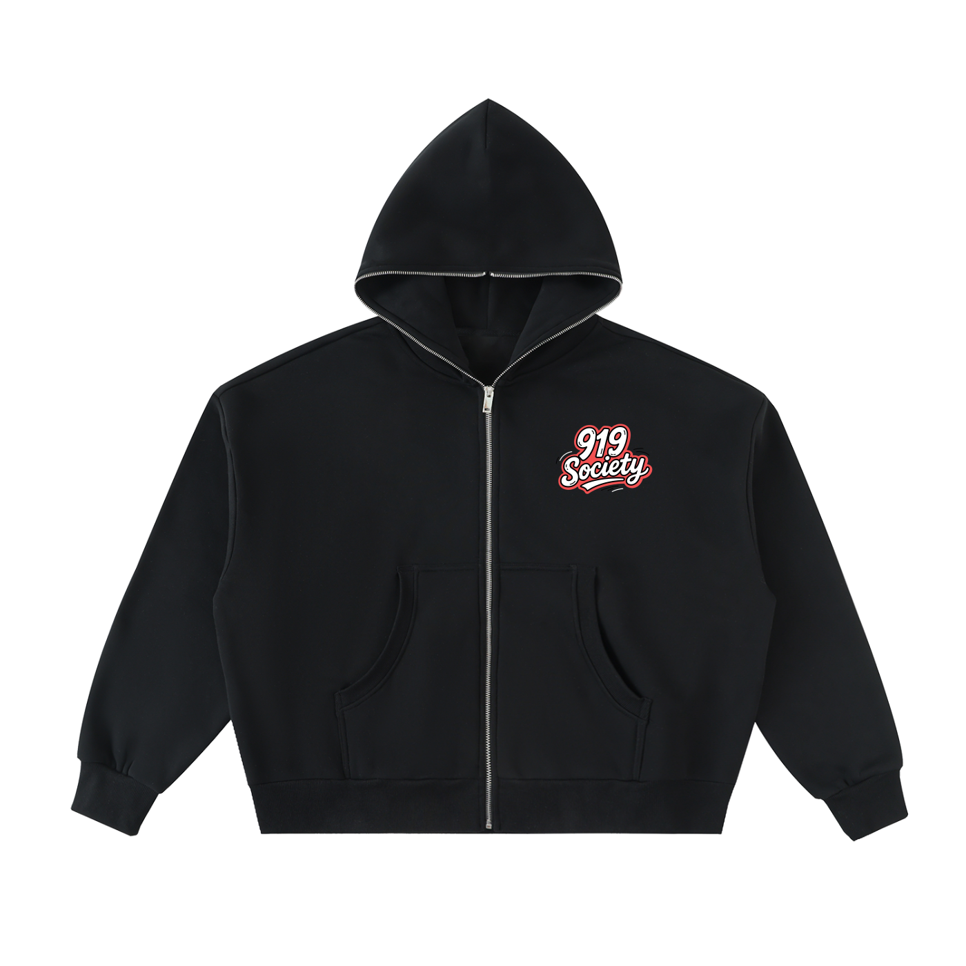 Fleeced Full-Zip Boxy Hoodie